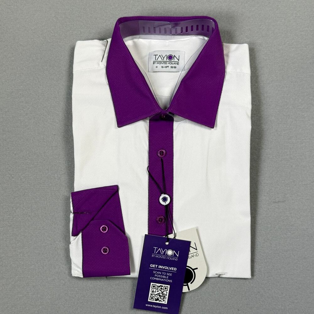 Tayion Men's Slim-Fit Trim Solid Dress Shirt purple/white 15-15.5 32-33 $60